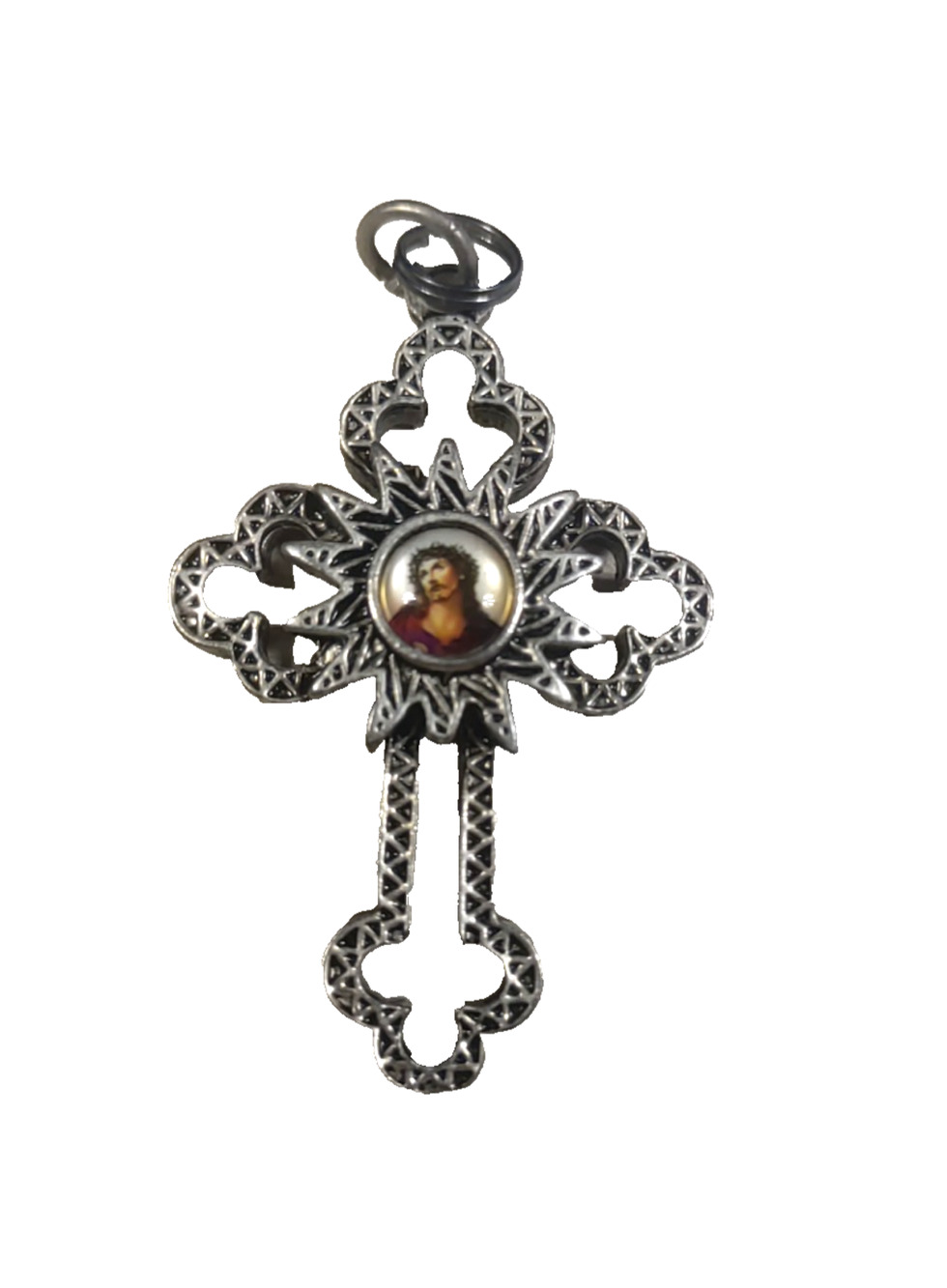 Silver Tone Cross Jesus Pendant